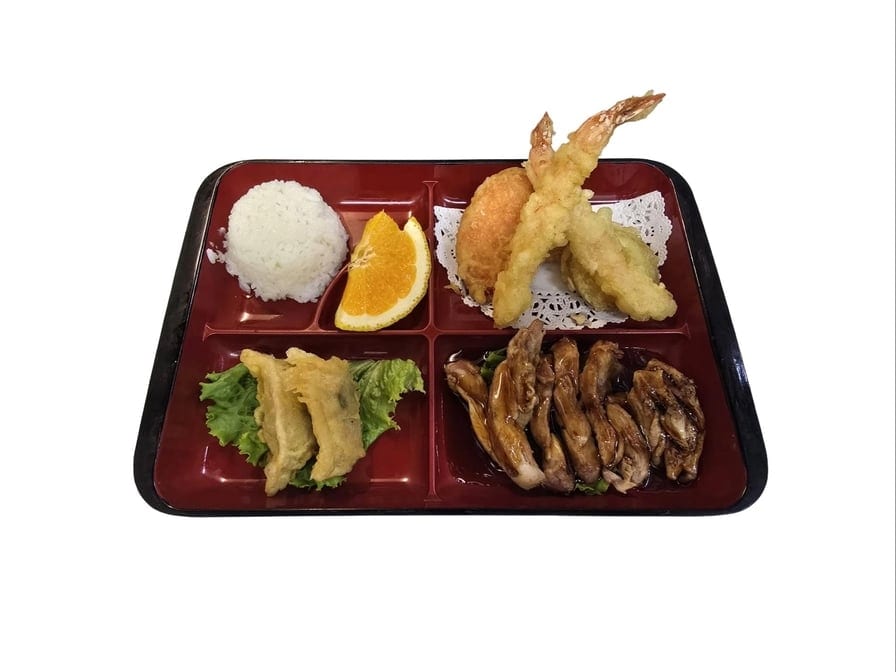 Kids Meal W/ Miso Soup, Rice, Fried Gyoza, Chicken Teriyaki, Tempura.