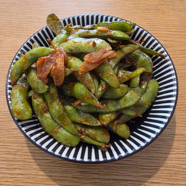 Spicy Garlic Edamame.