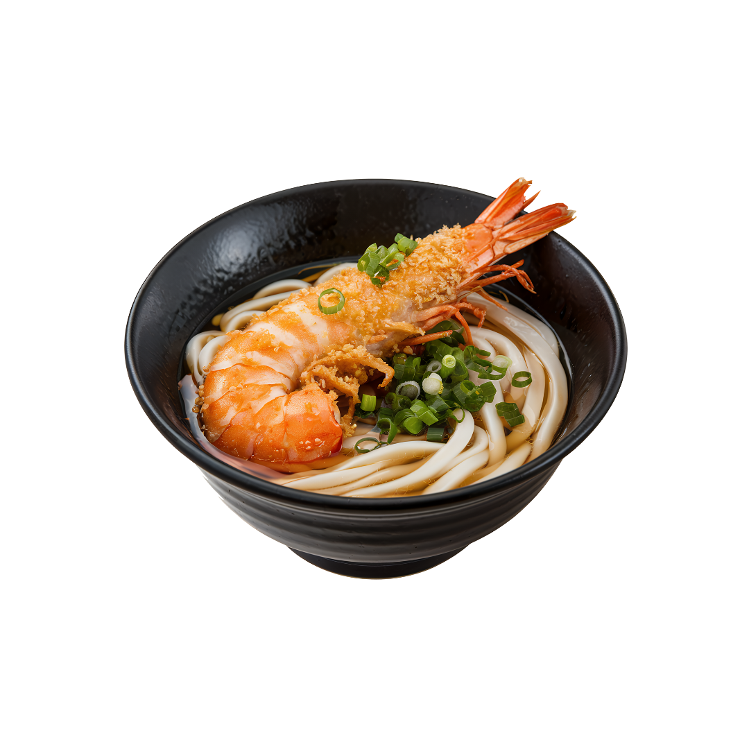 A platter of crispy, light shrimp and vegetable tempura, served with our Udon.