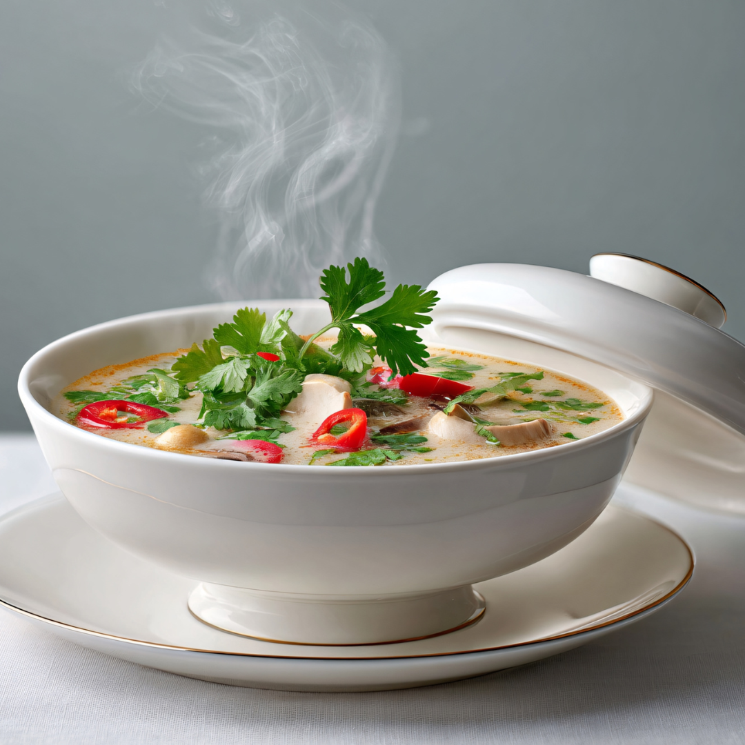 A steaming, hearty bowl of vegetable udon noodle soup.