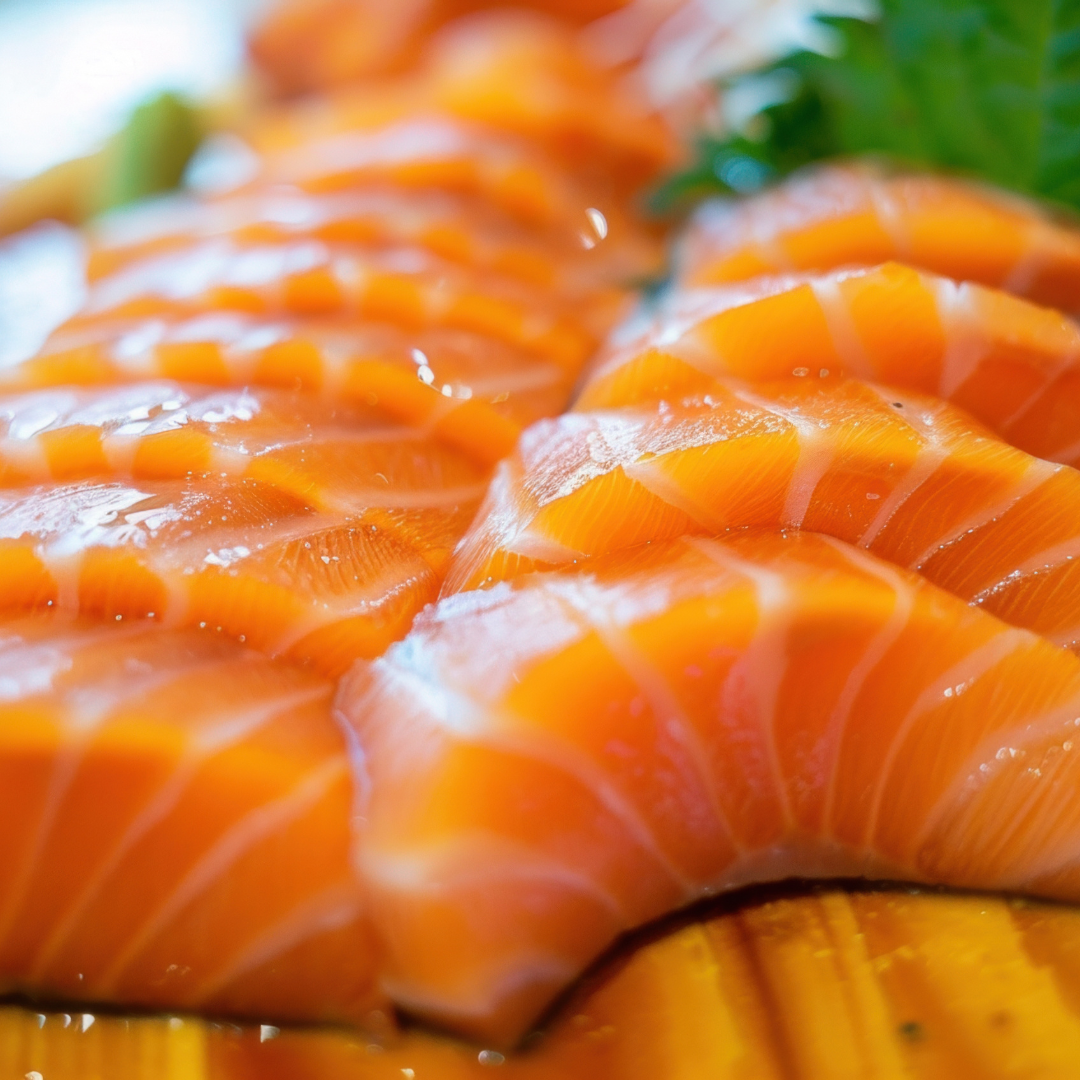 Close-up of fresh, authentic sashimi slices.