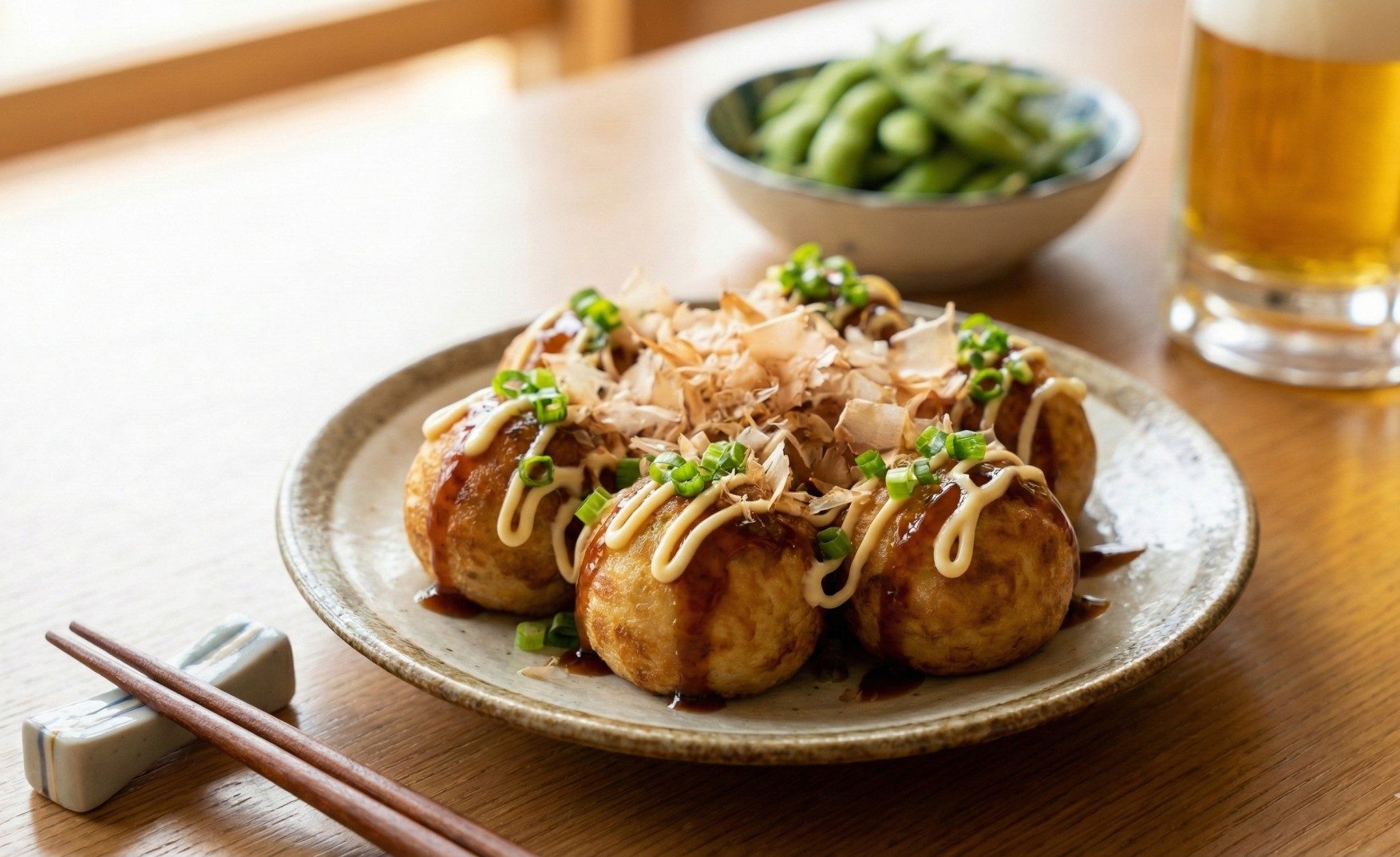 A plate of Takoyaki served as an appetizer at Yashima.